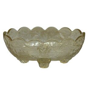 VTG Jeannette Floragold Louisa Footed Glass Bowl | Ruffled Floral Candy Dish 5"